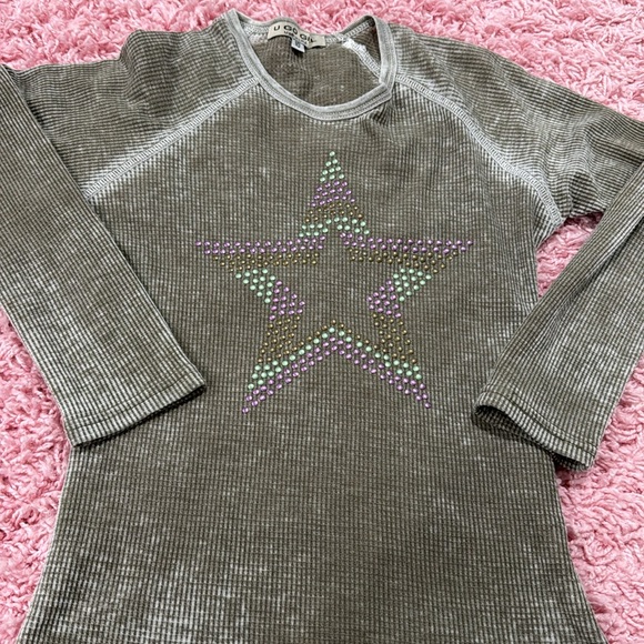 Adorable, distressed, embellished, waffle shirt - Picture 2 of 3